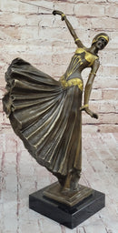 Chiparus Fan Dress Dancer Girl Art Deco Bronze Sculpture