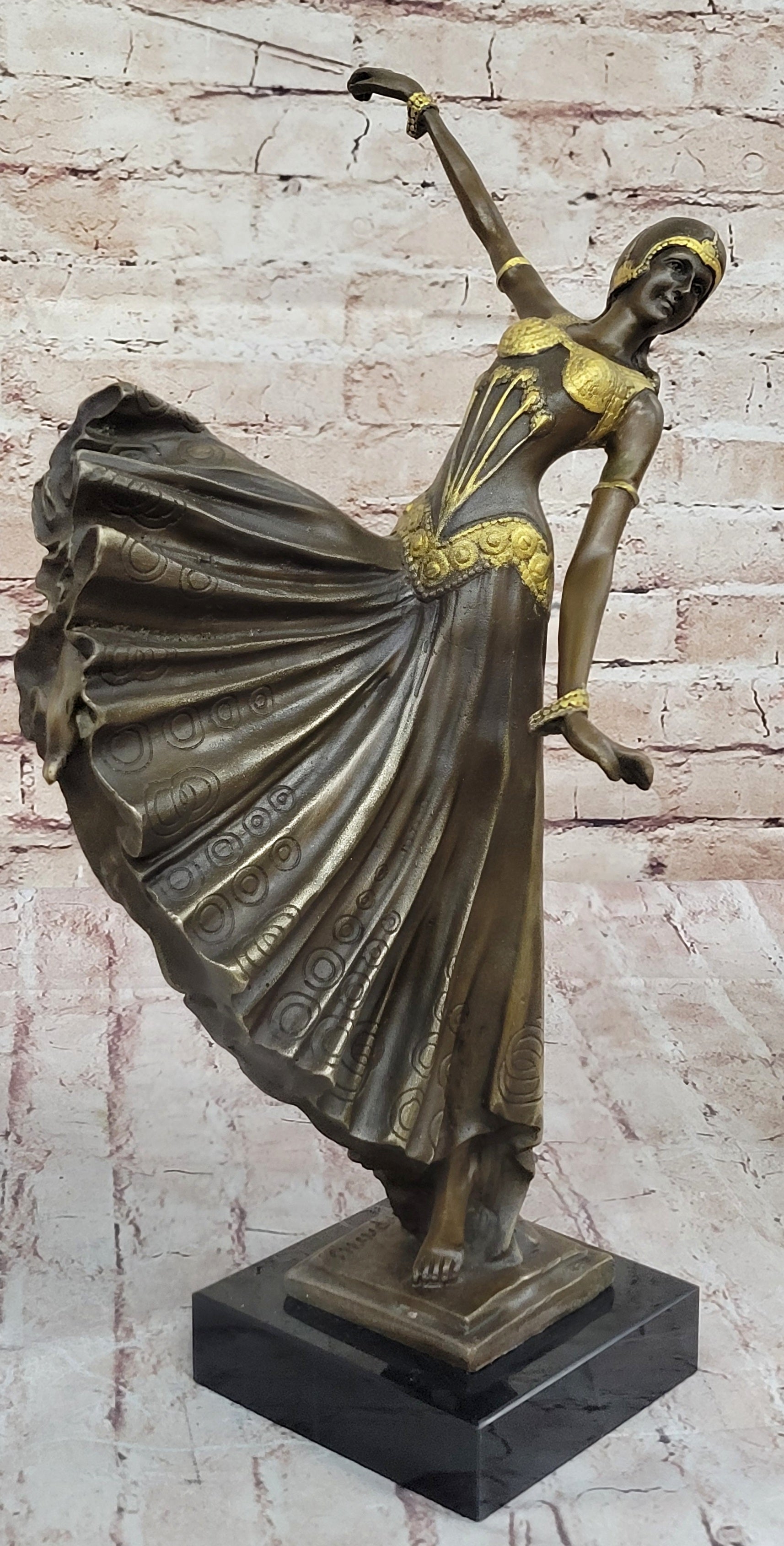 Chiparus Fan Dress Dancer Girl Art Deco Bronze Sculpture