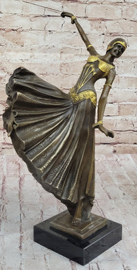 Chiparus Fan Dress Dancer Girl Art Deco Bronze Sculpture