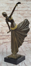 Chiparus Fan Dress Dancer Girl Art Deco Bronze Sculpture