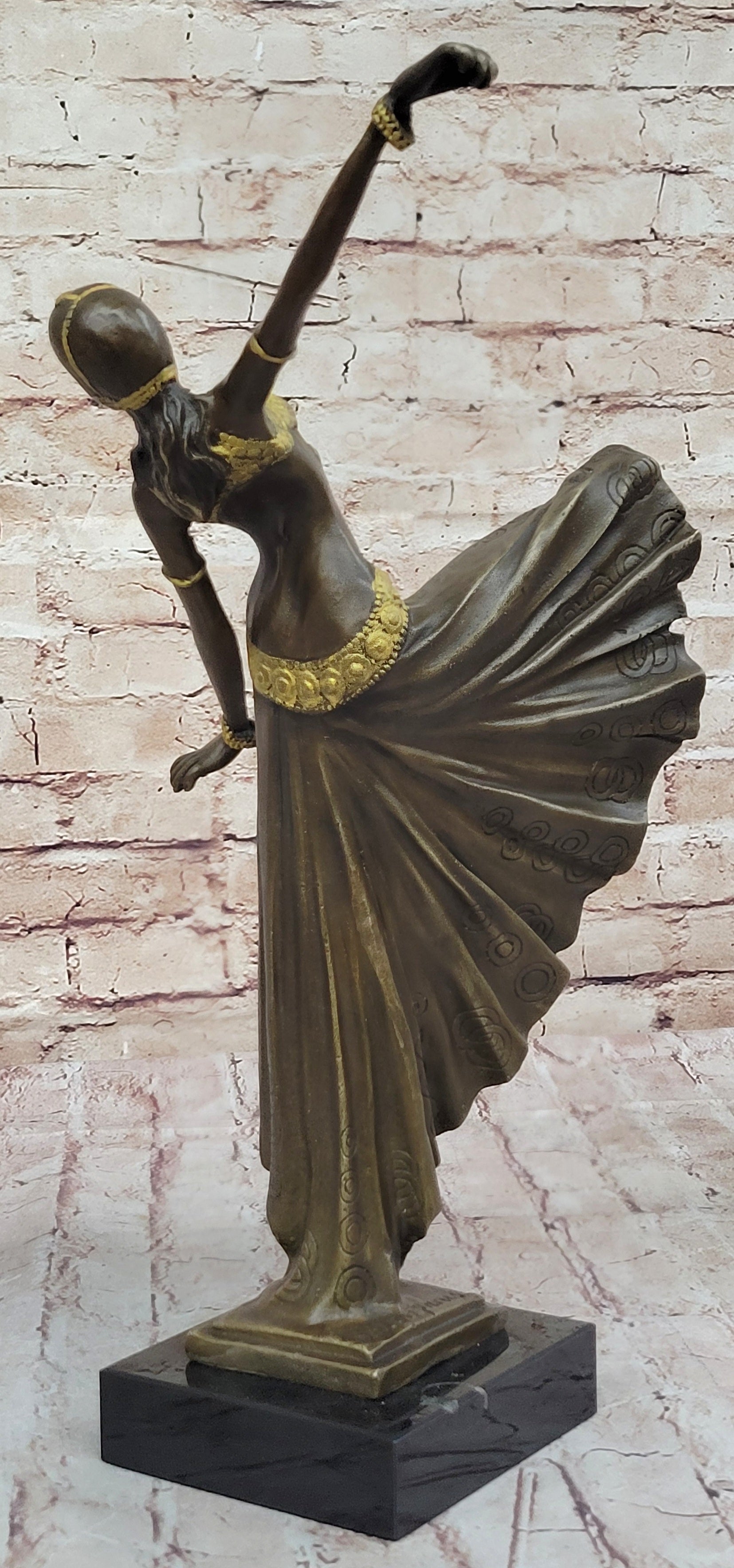 Chiparus Fan Dress Dancer Girl Art Deco Bronze Sculpture