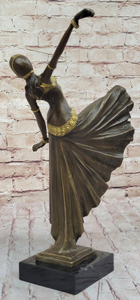 Chiparus Fan Dress Dancer Girl Art Deco Bronze Sculpture