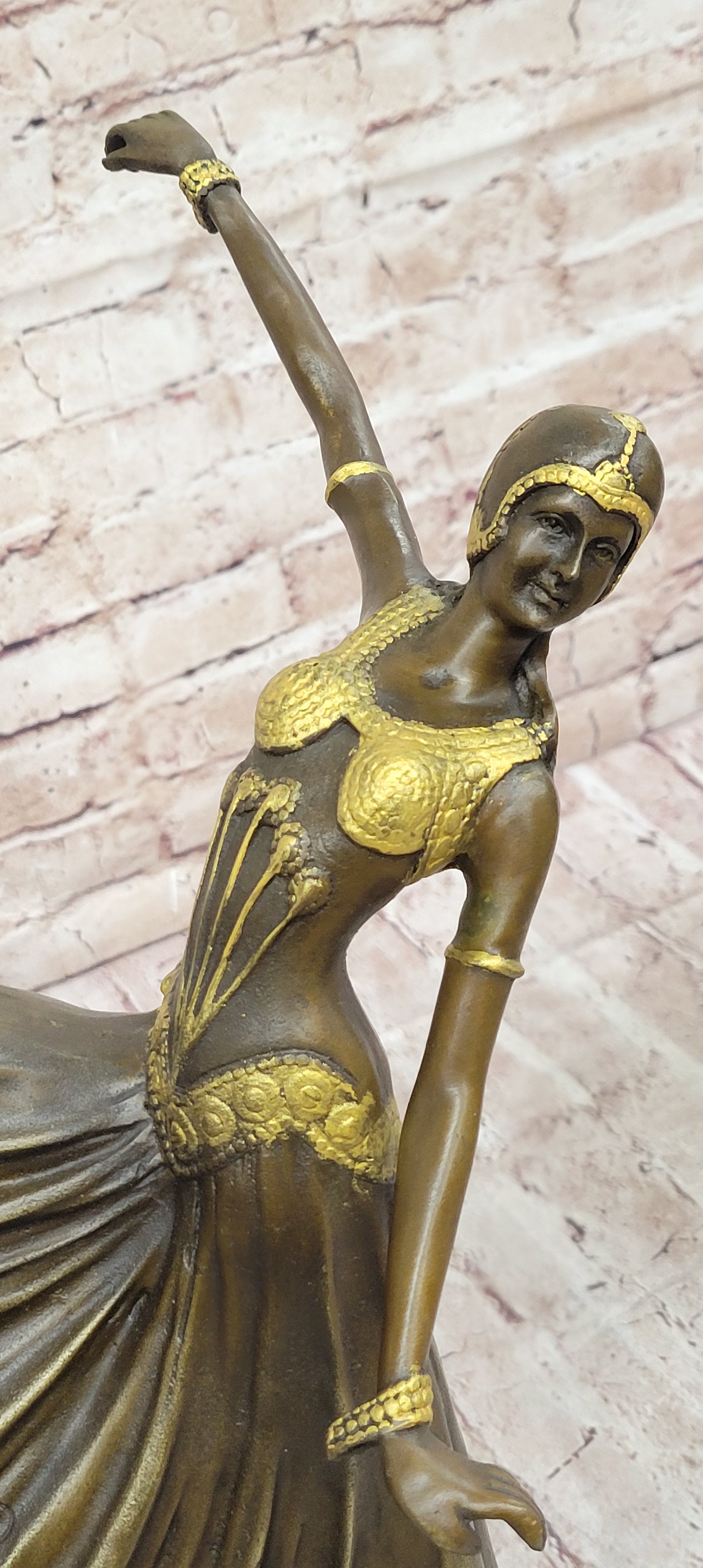 Chiparus Fan Dress Dancer Girl Art Deco Bronze Sculpture