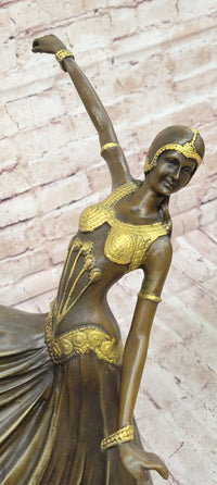 Chiparus Fan Dress Dancer Girl Art Deco Bronze Sculpture