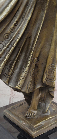 Chiparus Fan Dress Dancer Girl Art Deco Bronze Sculpture