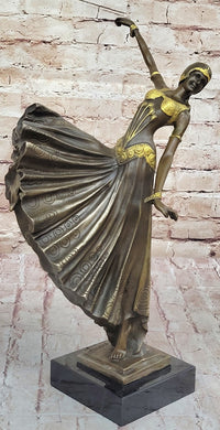 Chiparus Fan Dress Dancer Girl Art Deco Bronze Sculpture