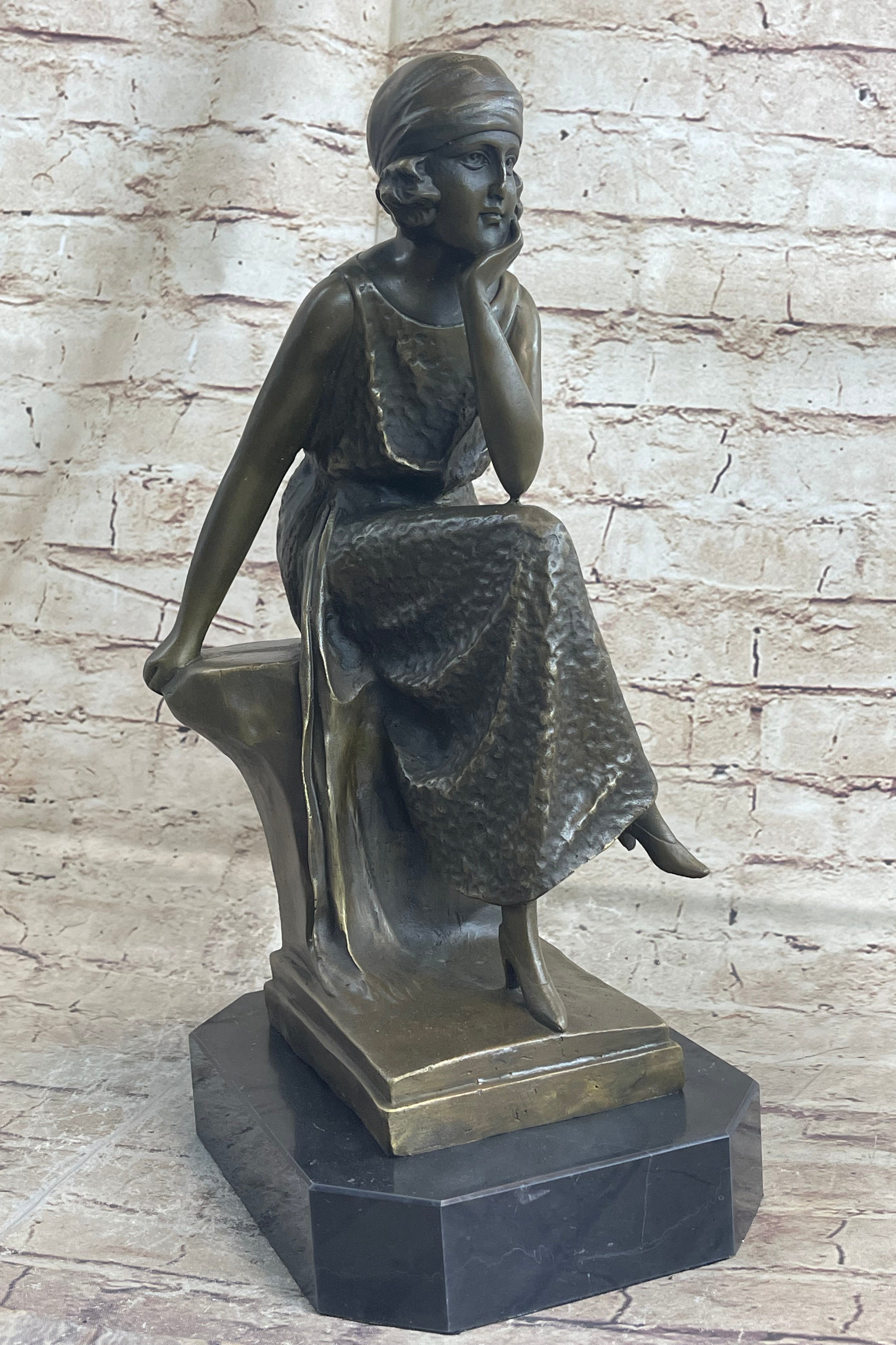 Art Deco Flapper Girl Bronze Metal Sculpture