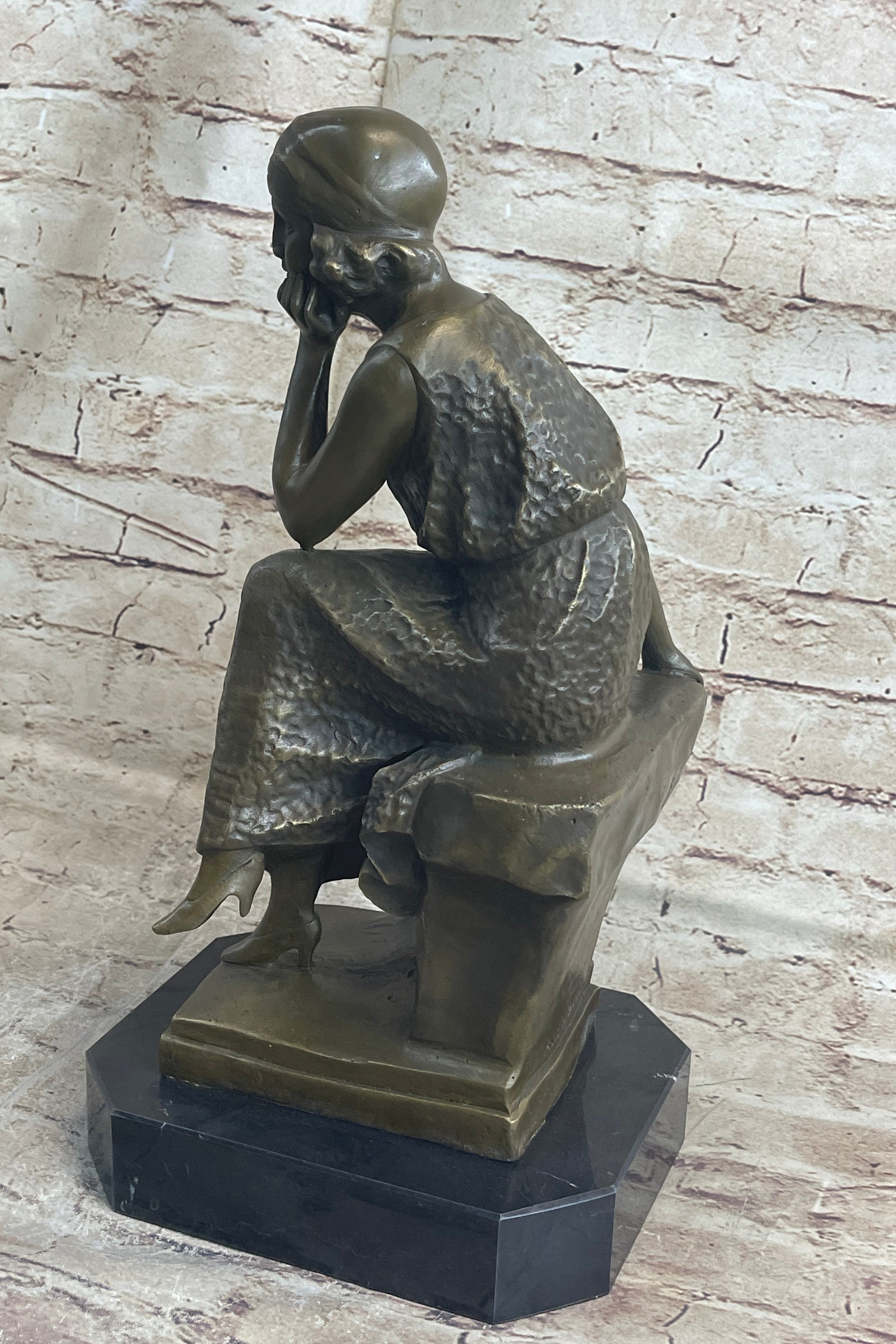 Art Deco Flapper Girl Bronze Metal Sculpture