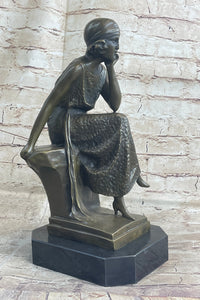 Art Deco Flapper Girl Bronze Metal Sculpture