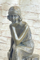 Art Deco Flapper Girl Bronze Metal Sculpture