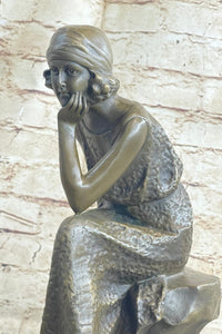 Art Deco Flapper Girl Bronze Metal Sculpture