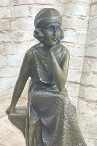 Art Deco Flapper Girl Bronze Metal Sculpture