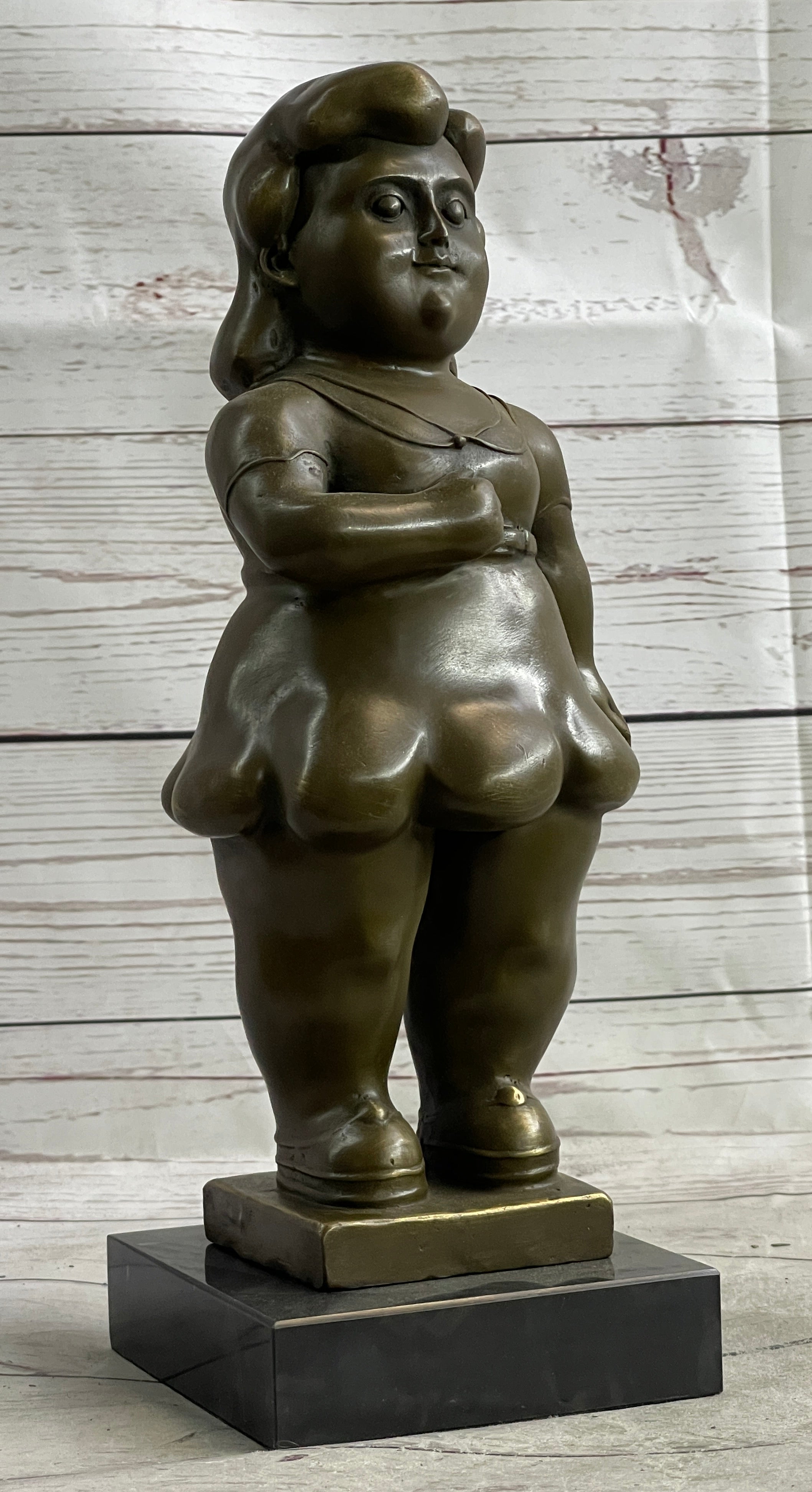 Fernando Botero Chubby Young Woman in Skirt Sculpture