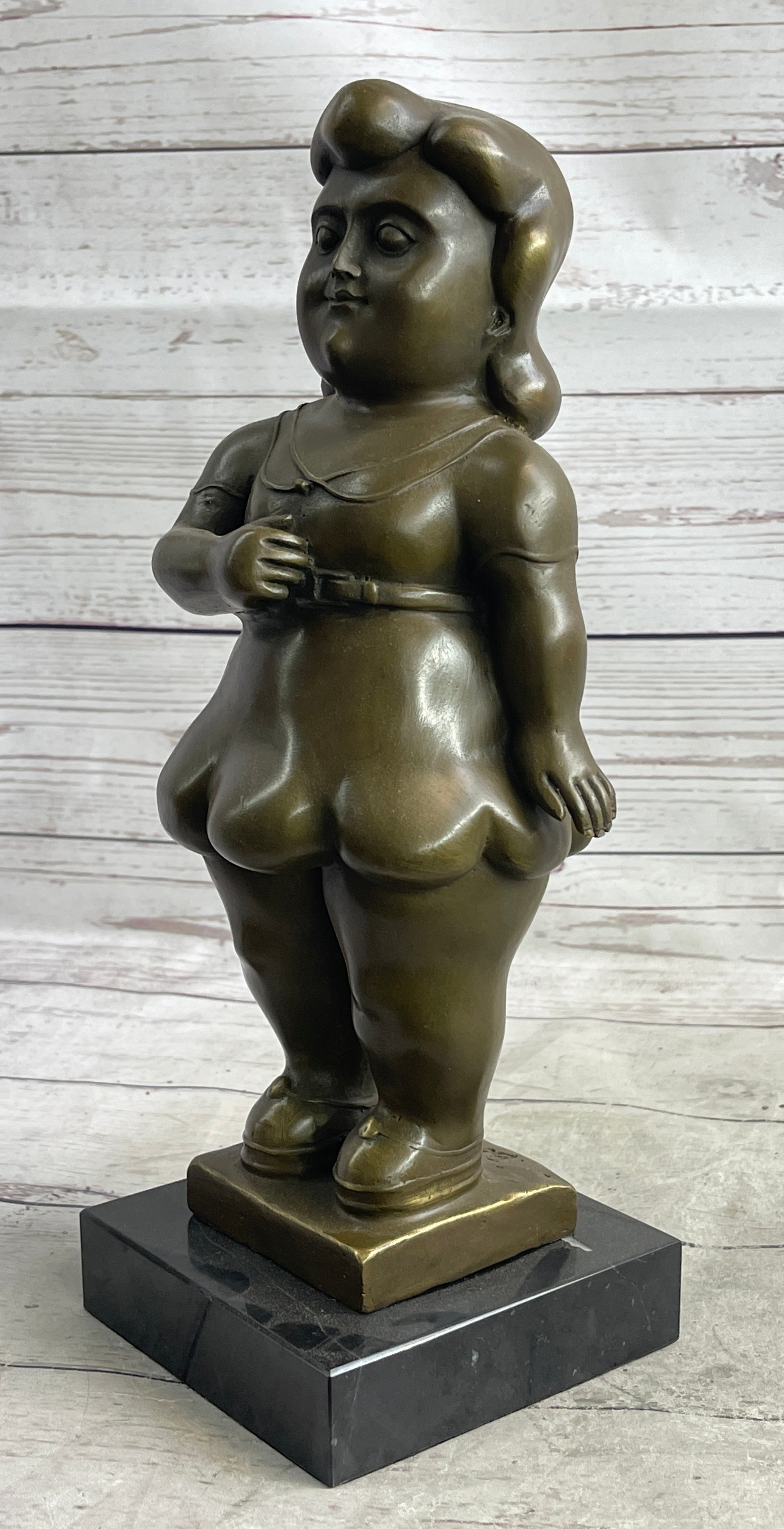 Fernando Botero Chubby Young Woman in Skirt Sculpture