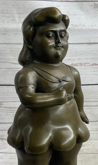 Fernando Botero Chubby Young Woman in Skirt Sculpture