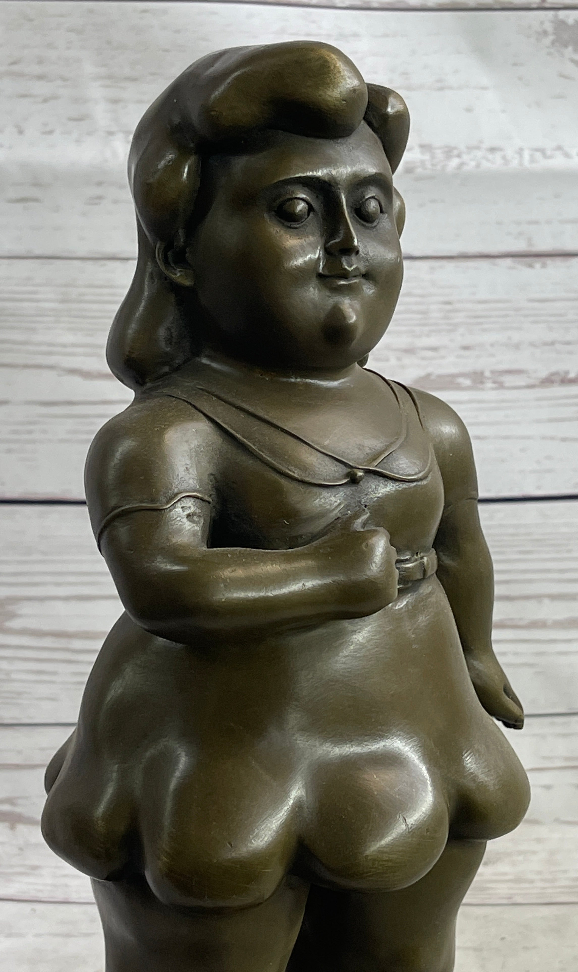 Fernando Botero Chubby Young Woman in Skirt Sculpture