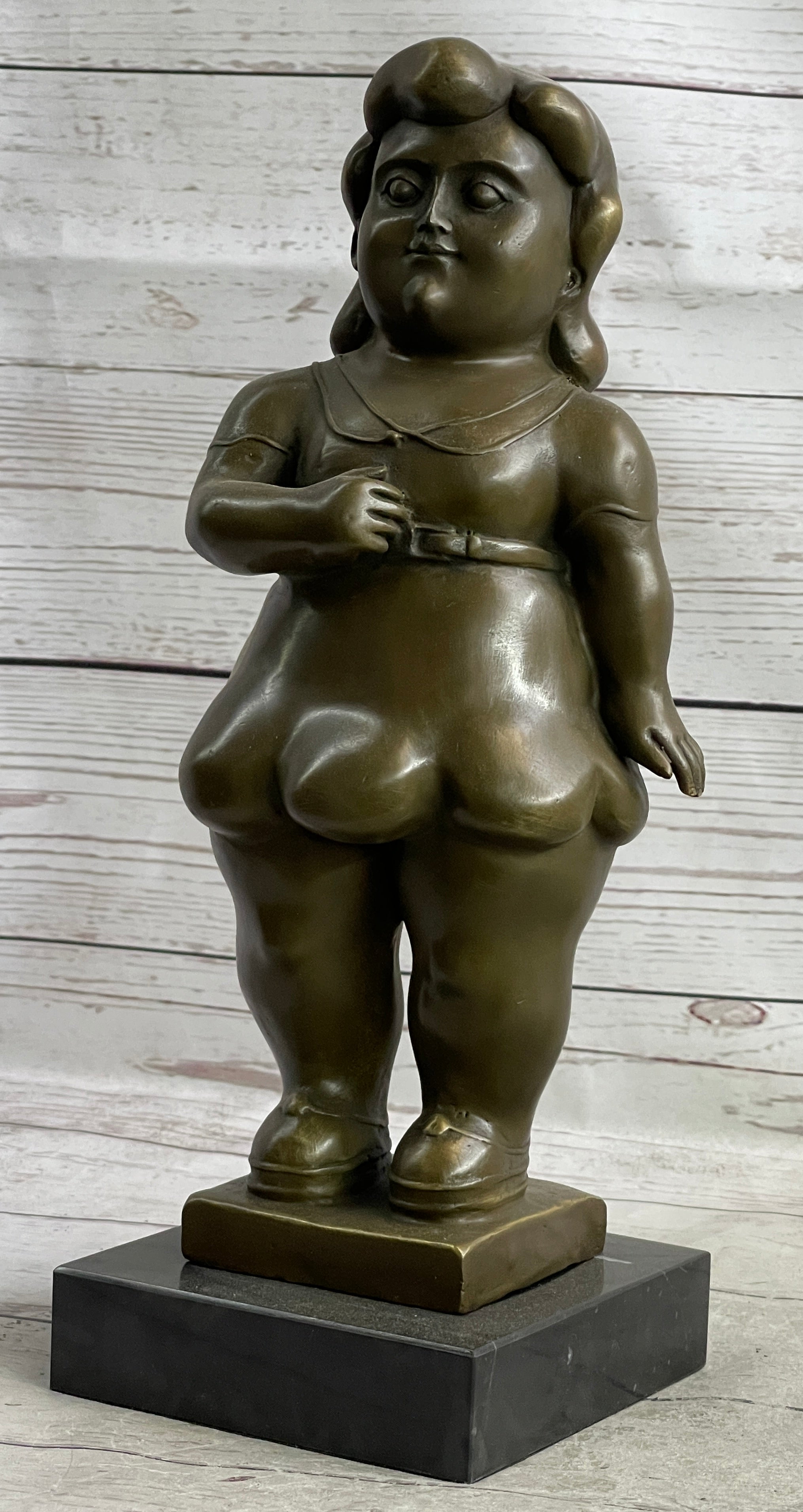 Fernando Botero Chubby Young Woman in Skirt Sculpture