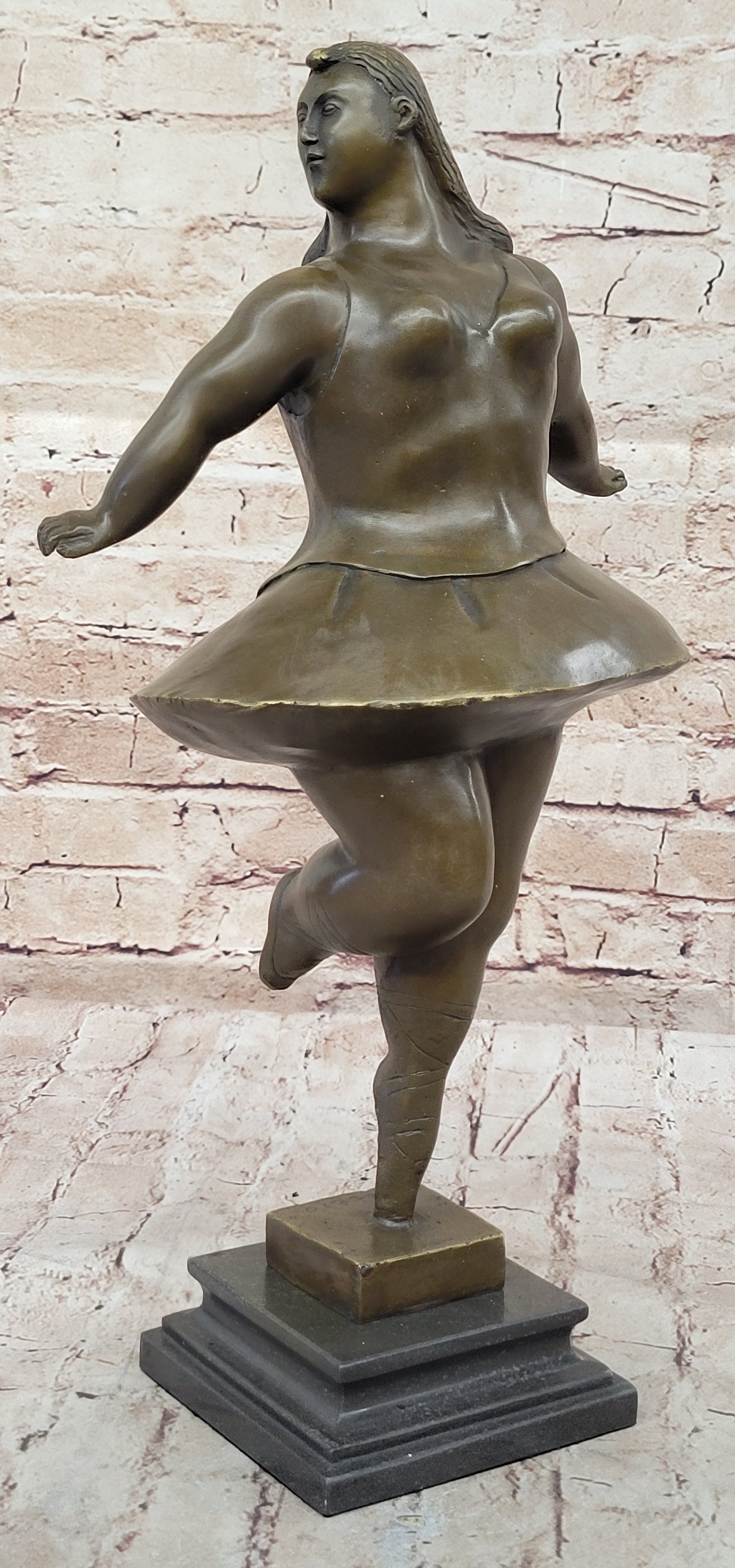 Signed Abstract Prima Ballerina after Botero Bronze Marble