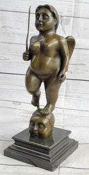 Fernando Botero Winged Nude Angel Woman Standing on Head Bronze Sculpture Statue Marble Base