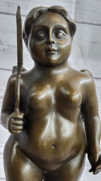 Fernando Botero Winged Nude Angel Woman Standing on Head Bronze Sculpture Statue Marble Base