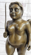 Fernando Botero Winged Nude Angel Woman Standing on Head Bronze Sculpture Statue Marble Base