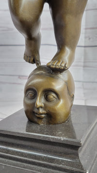 Fernando Botero Winged Nude Angel Woman Standing on Head Bronze Sculpture Statue Marble Base
