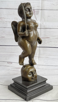 Fernando Botero Winged Nude Angel Woman Standing on Head Bronze Sculpture Statue Marble Base