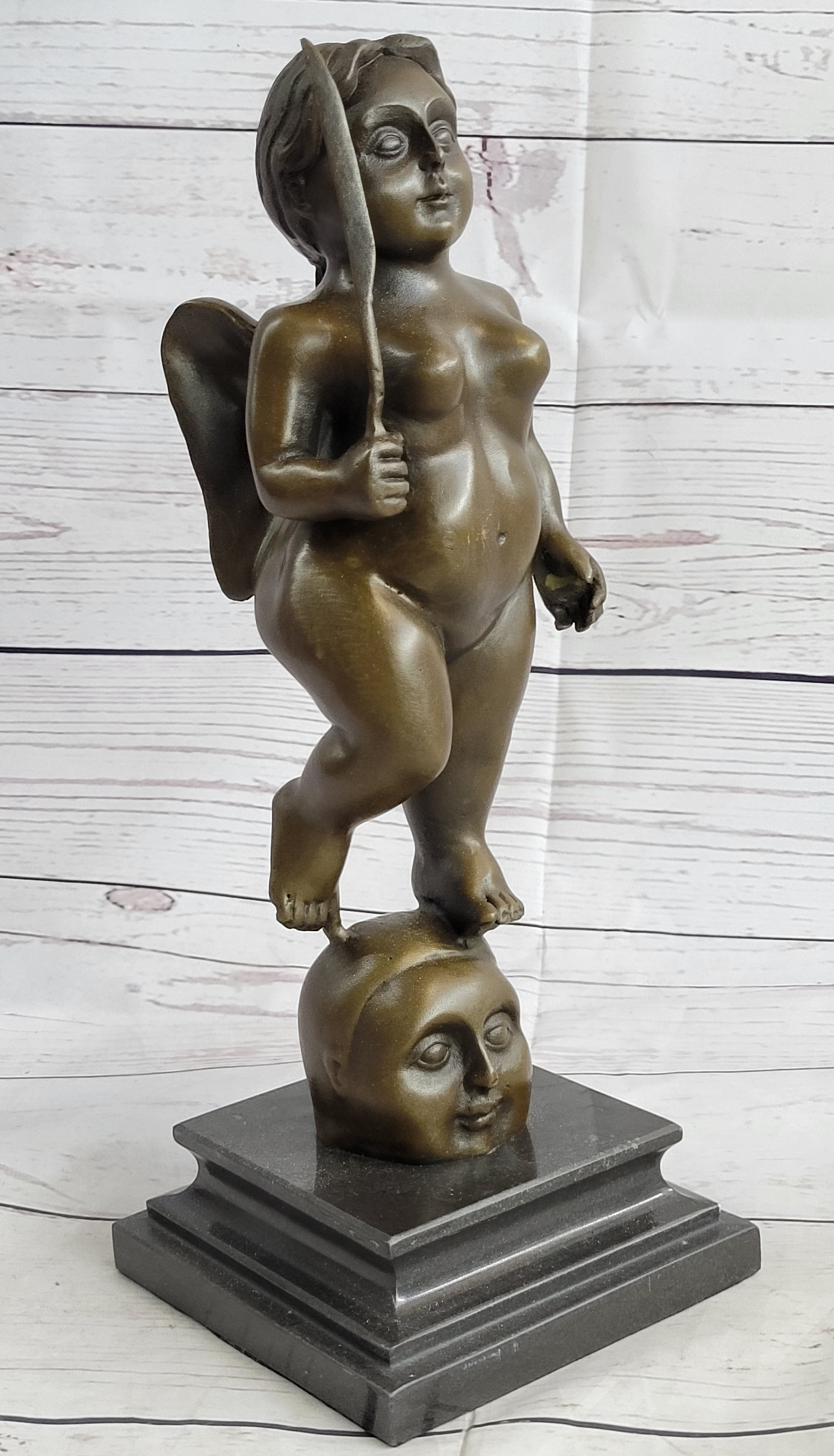 Fernando Botero Winged Nude Angel Woman Standing on Head Bronze Sculpture Statue Marble Base