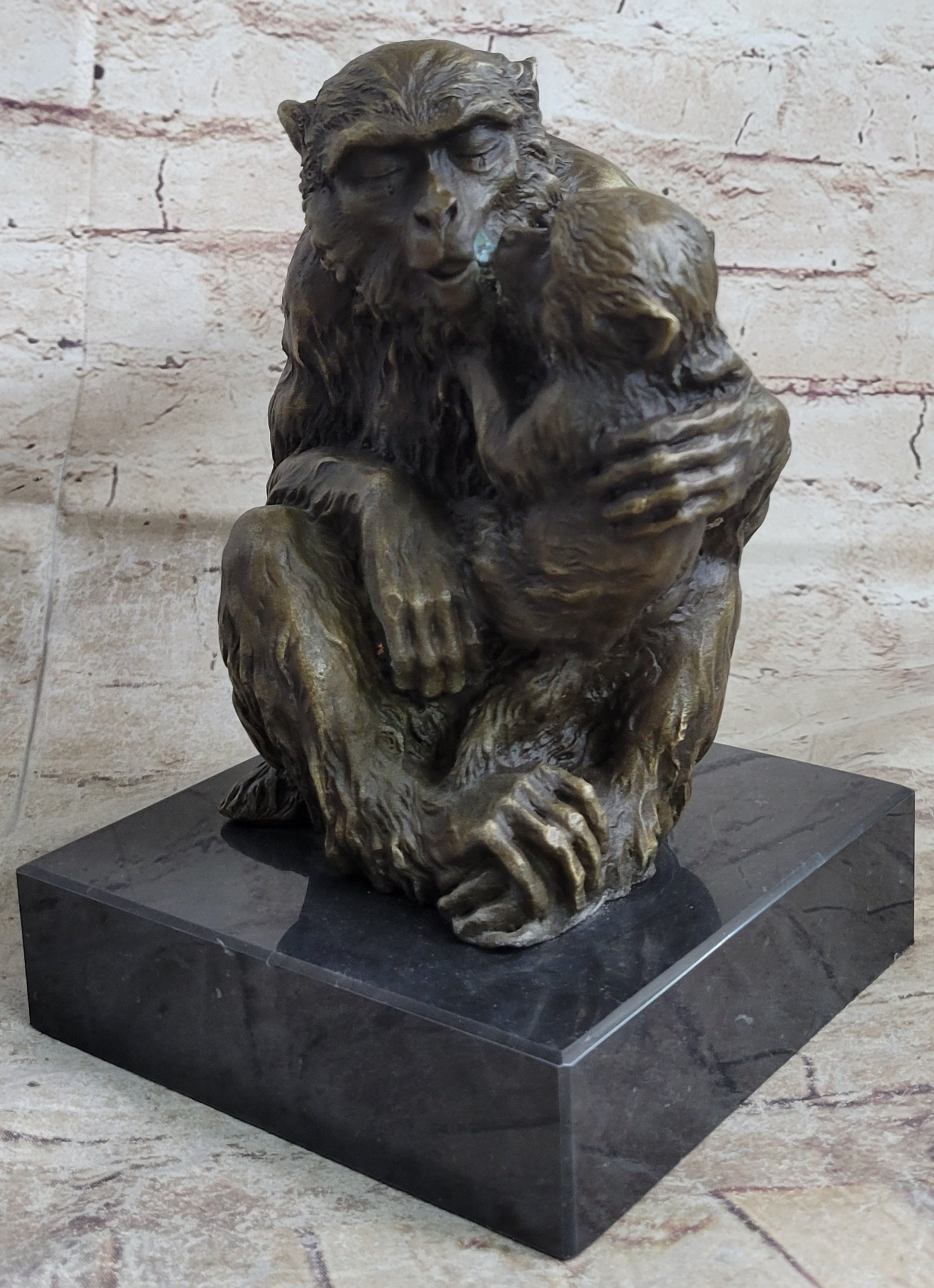 Austrian Bronze Sculpture of Mama Monkey & Baby Signed Milo