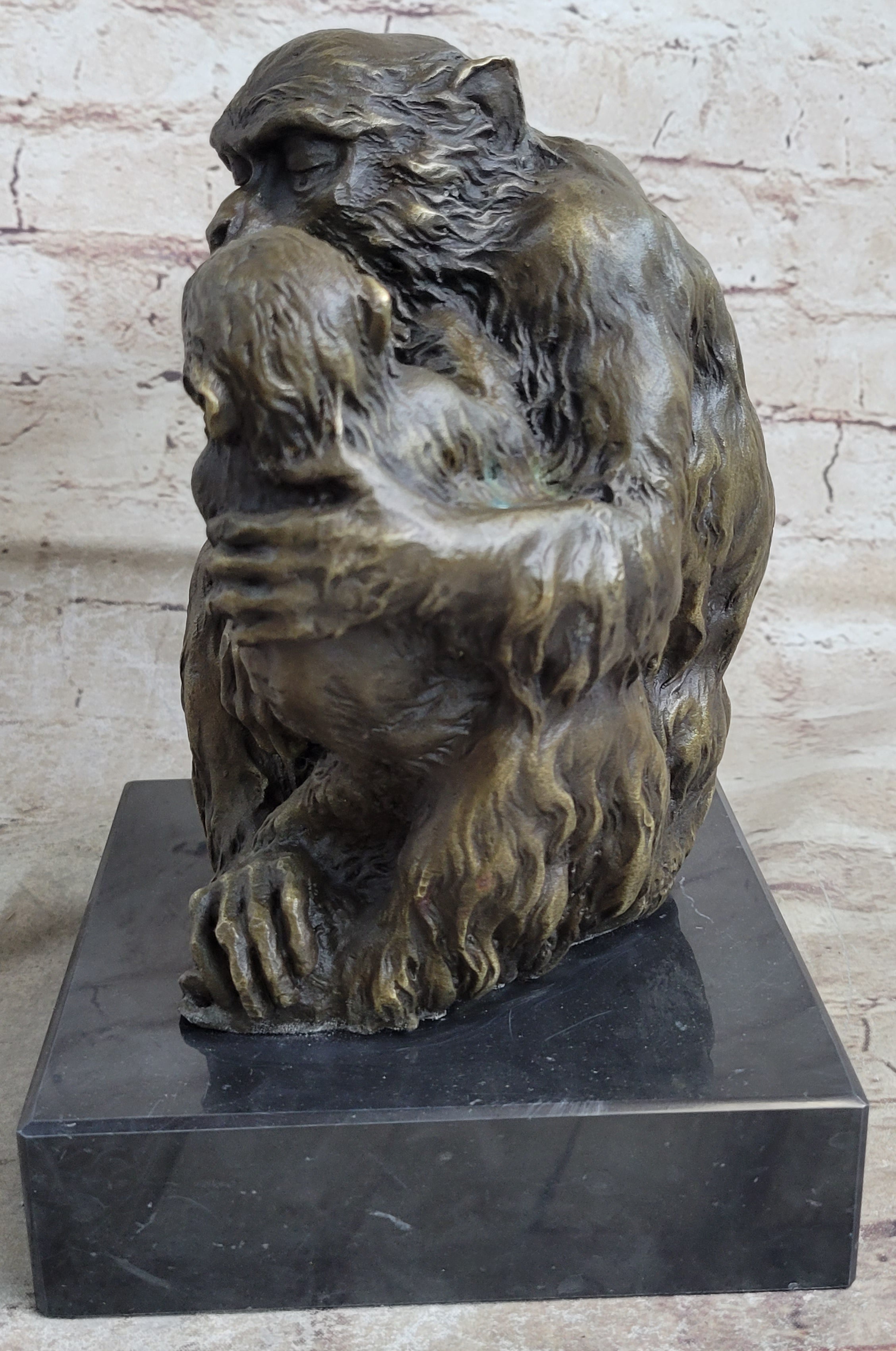 Austrian Bronze Sculpture of Mama Monkey & Baby Signed Milo