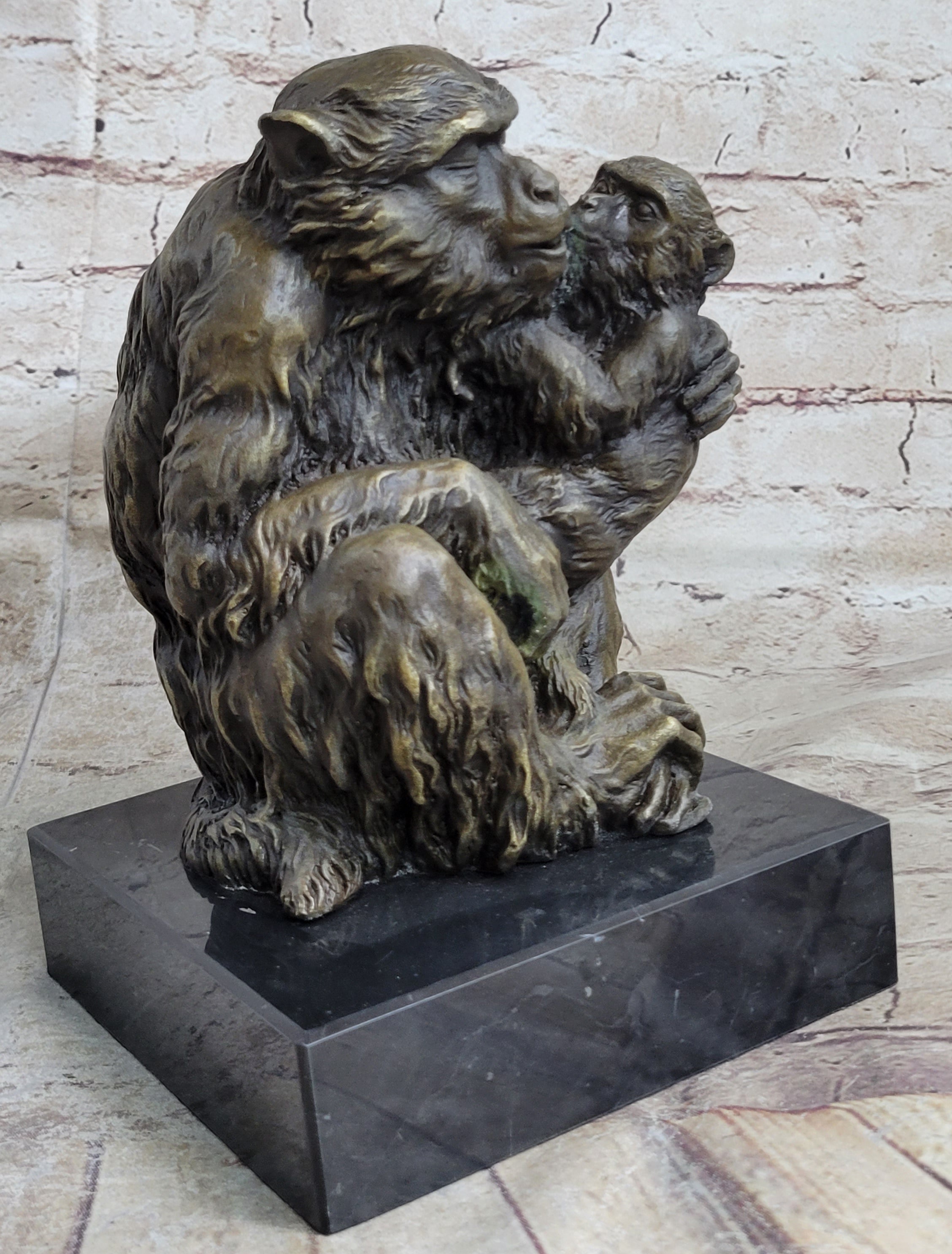 Austrian Bronze Sculpture of Mama Monkey & Baby Signed Milo