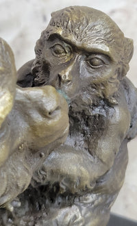 Austrian Bronze Sculpture of Mama Monkey & Baby Signed Milo