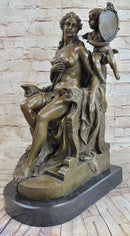 Vintage Style Classical Seated Nude Female Figure & Cherub Sculpture