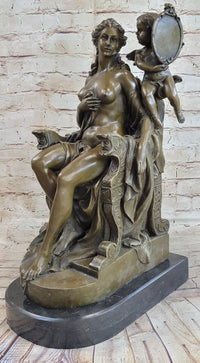 Vintage Style Classical Seated Nude Female Figure & Cherub Sculpture