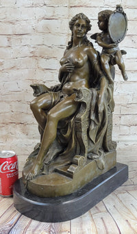 Vintage Style Classical Seated Nude Female Figure & Cherub Sculpture