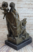 Vintage Style Classical Seated Nude Female Figure & Cherub Sculpture