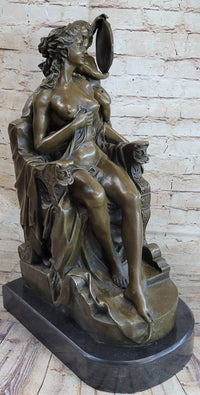 Vintage Style Classical Seated Nude Female Figure & Cherub Sculpture