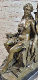 Vintage Style Classical Seated Nude Female Figure & Cherub Sculpture