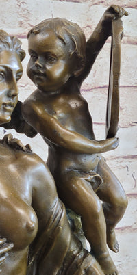 Vintage Style Classical Seated Nude Female Figure & Cherub Sculpture