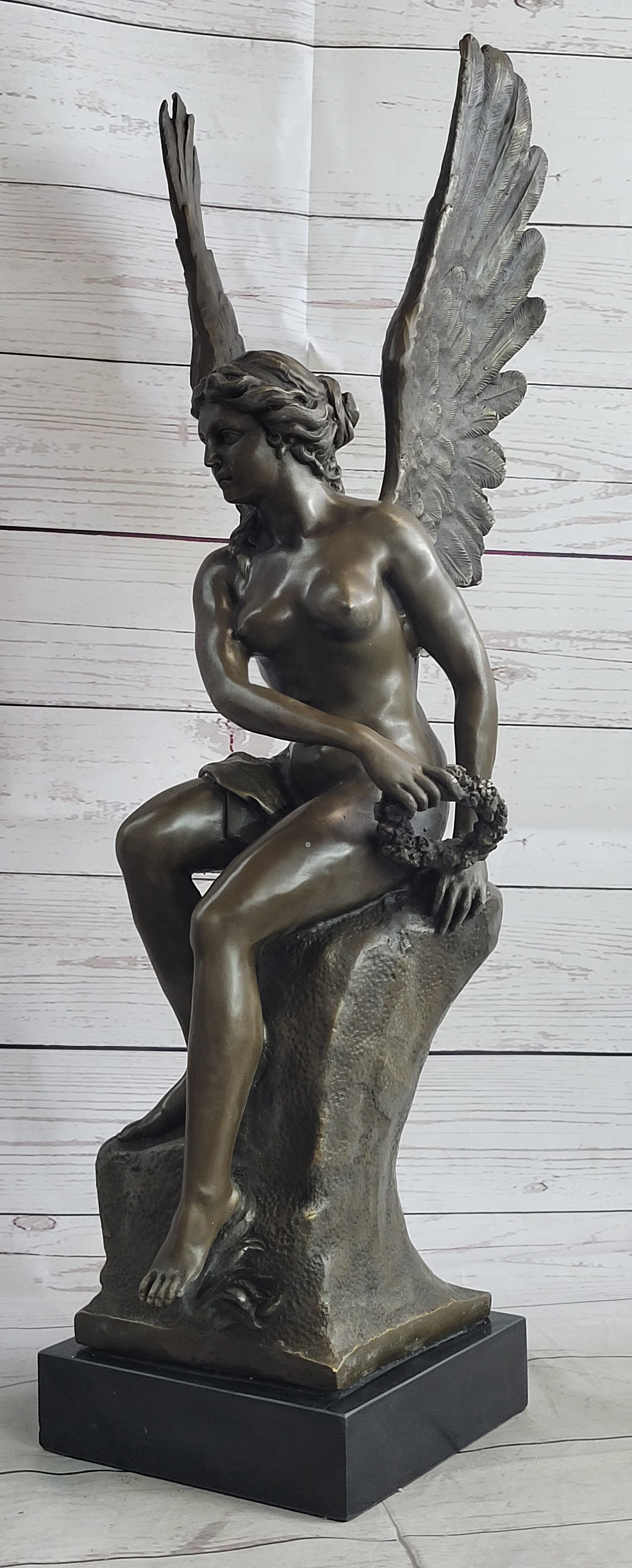 Roman Winged Goddess Warrior of Victory Signed Solid Bronze