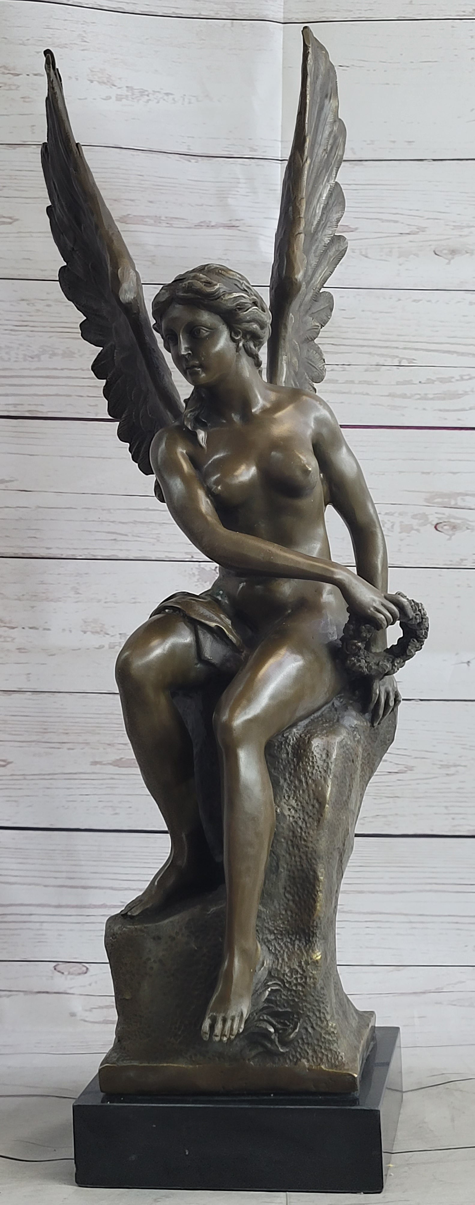 Roman Winged Goddess Warrior of Victory Signed Solid Bronze