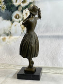 Solid Bronze Sculpture Lady with Bird Signed Real Art LRG
