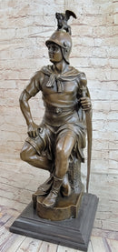 King Arthur Seated Ancient Warrior w/ Sword & Griffon Helmet Bronze