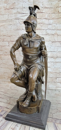 King Arthur Seated Ancient Warrior w/ Sword & Griffon Helmet Bronze