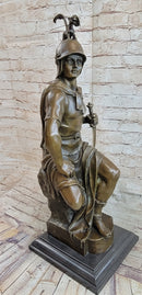 King Arthur Seated Ancient Warrior w/ Sword & Griffon Helmet Bronze