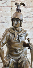 King Arthur Seated Ancient Warrior w/ Sword & Griffon Helmet Bronze