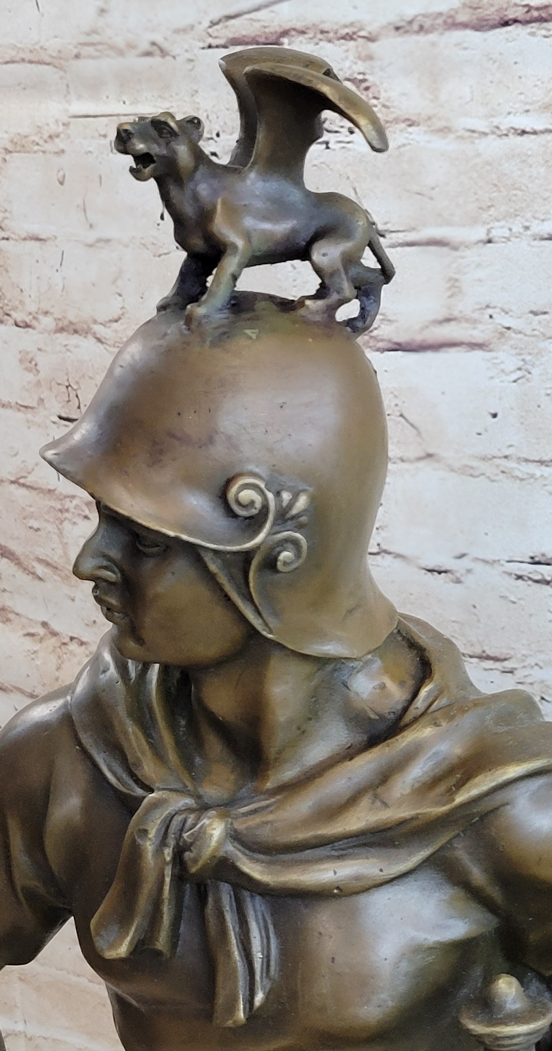 King Arthur Seated Ancient Warrior w/ Sword & Griffon Helmet Bronze