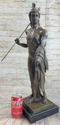 Greek Spartan Warrior Nude Figure Bronze Sculpture Art 33" x 8"