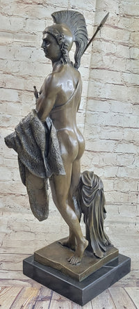 Greek Spartan Warrior Nude Figure Bronze Sculpture Art 33" x 8"