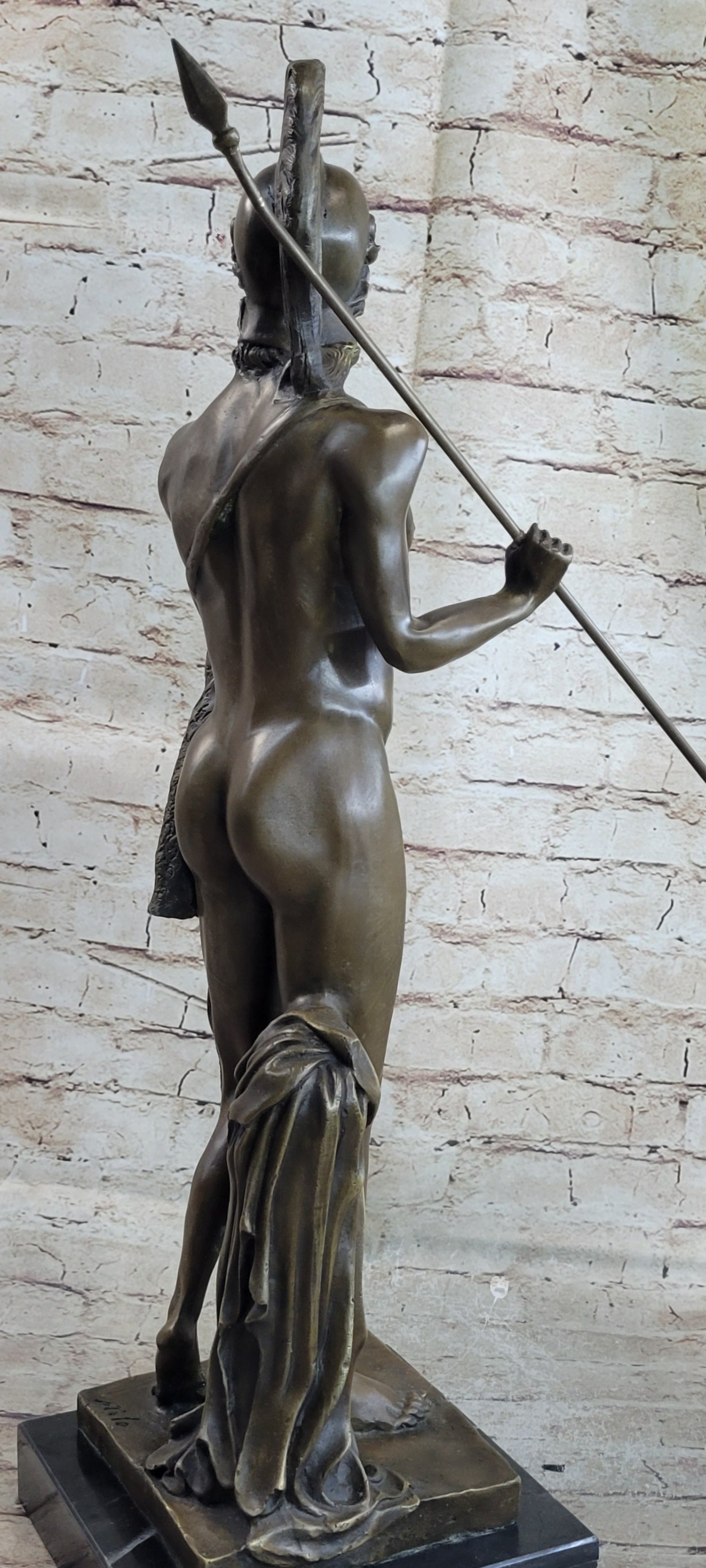 Greek Spartan Warrior Nude Figure Bronze Sculpture Art 33" x 8"